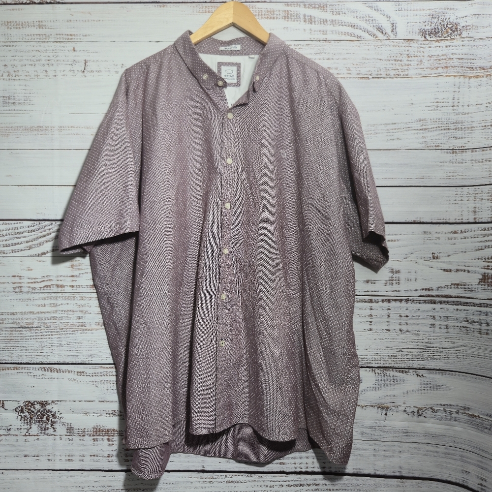 Oscar De La Renta Shirt Mens 3XL Purple Dots 100% Cotton Short Sleeve Button Up